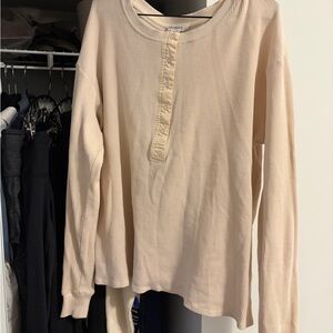 Good American Cream Buttoned Henley